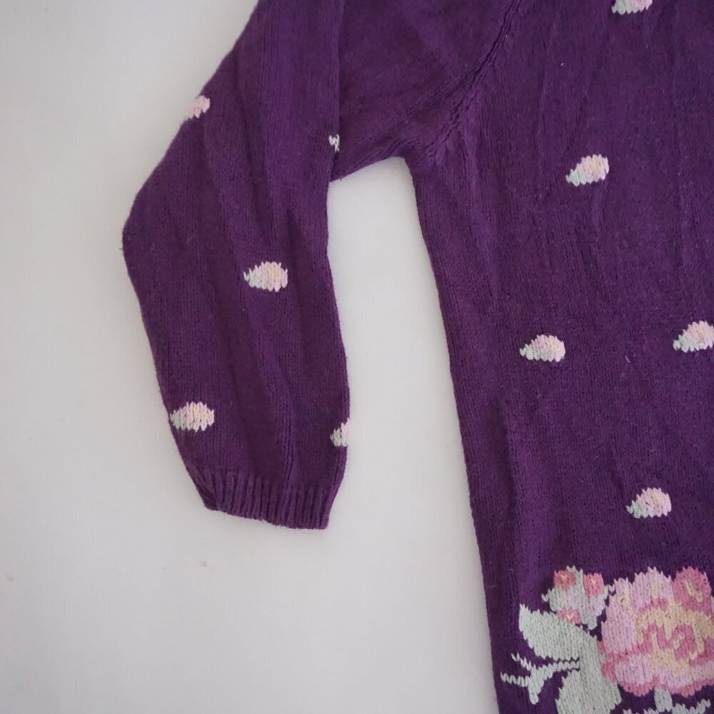 Vintage Maggie Lawrence Purple Polka Dot Floral Embroidered Knit Cardigan M - Picture 8 of 9